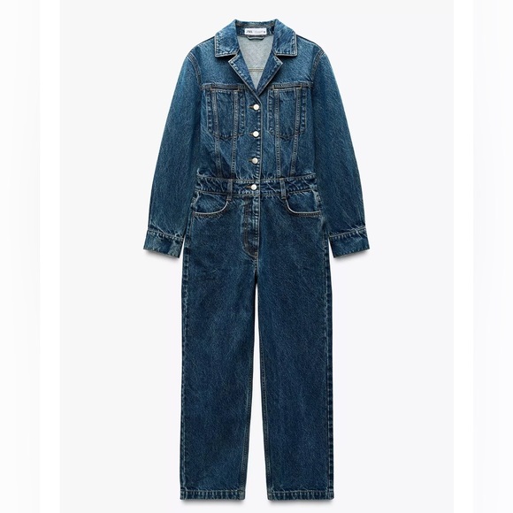 NWT Zara Z1975 Long Denim Jumpsuit - Picture 1 of 5